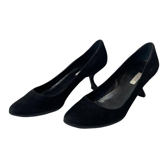 Prada Black Suede Round Toe Kitten Heel Size EU 37.5/US 7 - Picture 1 of 9